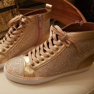 BCBG Paris Gold Sneakers w/ Sparkling Rhinestones